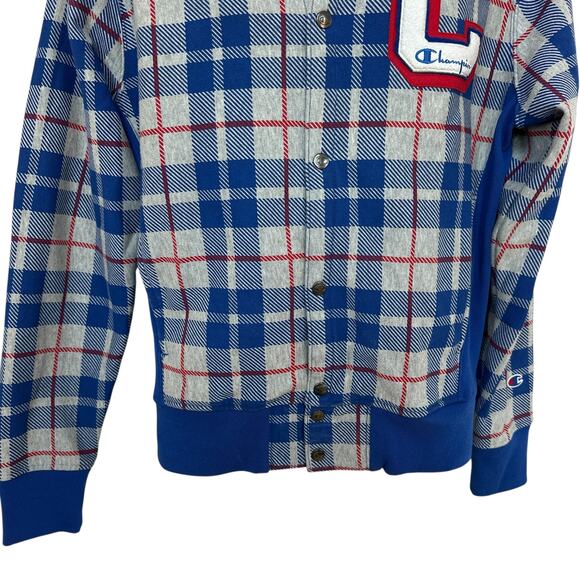 Champion Jacket Plaid Gray Red Blue White Reverse Weave Fleece Men's Size Medium - Picture 6 of 11